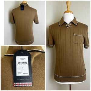 NEW $89 Ben Sherman Mens Brown Ermine Knit Polo Shirt Regular Fit Sz Small 40C